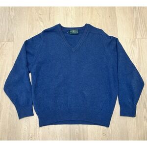 VTG Alan Paine Pure Lambswool V Neck Sweater Men's L Blue Made in Great Britian